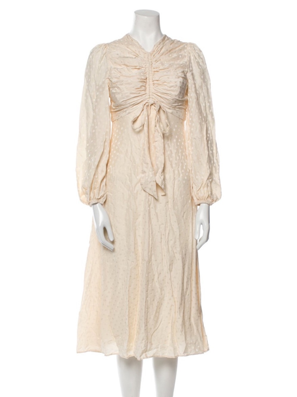 Zimmermann Ivory Ruched Tie-Front Midi Dress